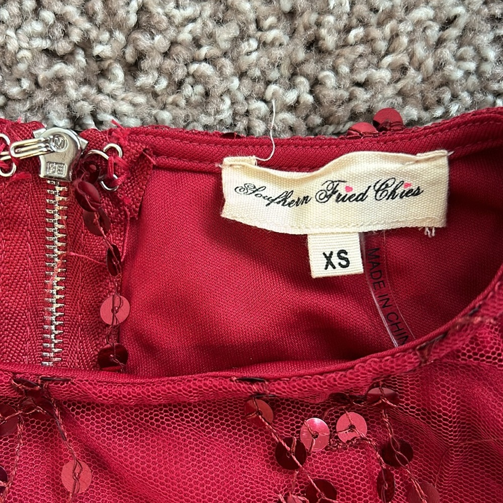 50s Cherry red sequin Flapper Dress - Picture 2 of 11